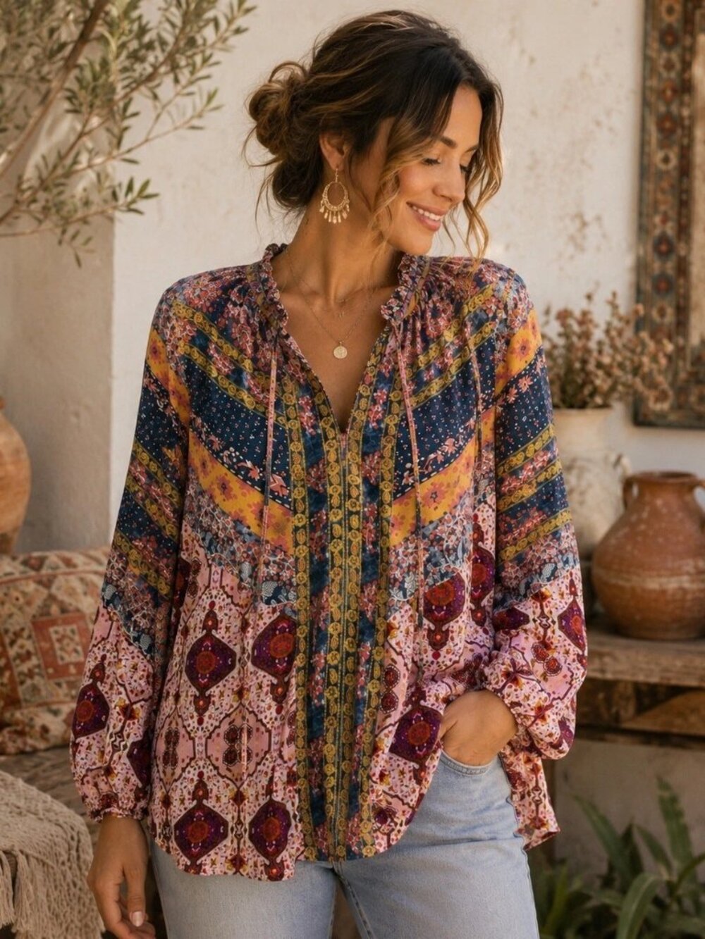 Beautiful Boho Unbranded Peasant Blouse